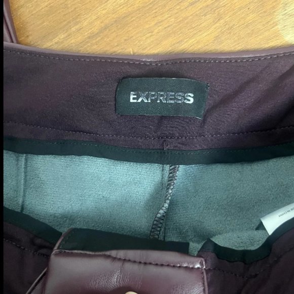 EXPRESS SUPER HIGH WAIST ANKLE FAUX LEATHER PLEATED DARK PURPLE PANTS $108 10 R - Picture 10 of 12